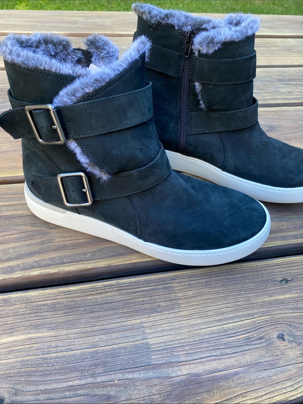 Rockport Black Suede Faux-Fur Buckle Ankle Boots - Picture 2 of 6